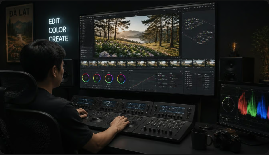 Xử lý hậu kỳ và chỉnh màu video quay tại Đà Lạt